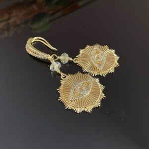 Handmade Sunburst Evil Eye CZ 18K GP Dangle Earrings